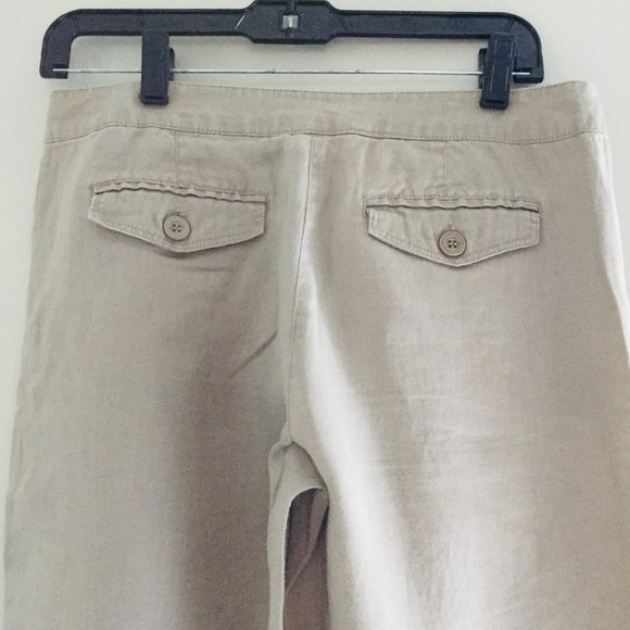 Sandro Tan 100% Linen Flared Leg High Waist Pants Size 4 - Picture 5 of 6